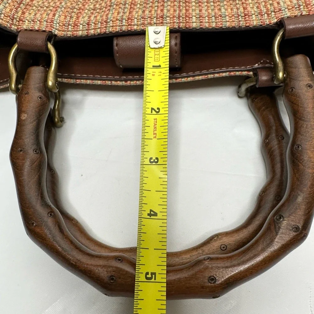 Fossil Purse Bamboo Handle Woven Fabric 3 pocket Handbag 11‎ x 4 x 8